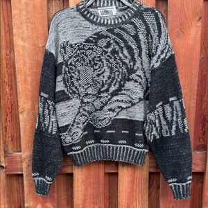 Gabrielle Black and Gray Tiger Knit Sweater Size M